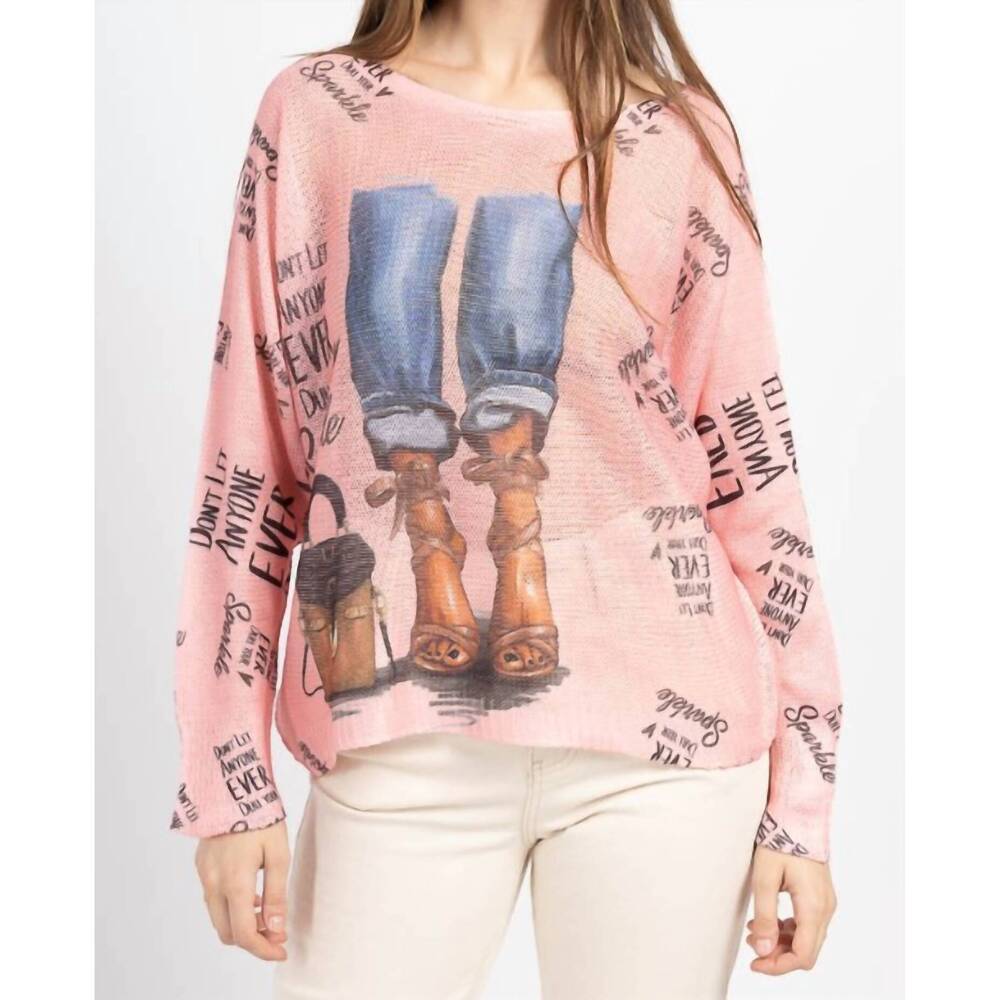 NEW LOOWIE fashion summer knit printed sweater in pink